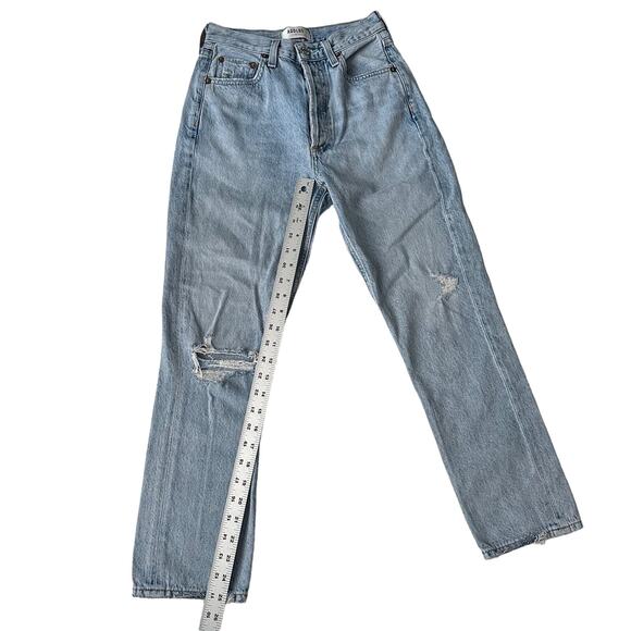 AGOLDE Riley High Rise Straight in Blue Button Fly Light Distress Jean 24 Waist - Picture 5 of 10